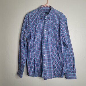 Charleston Threads Cotton Button Front Shirt Size XXL Blue Pink Plaid Preppy